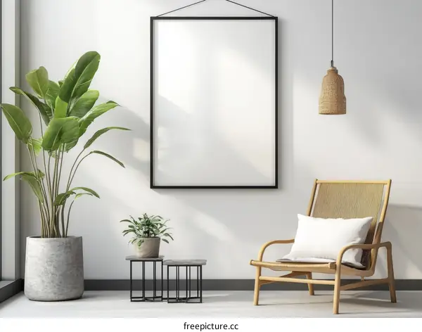 Modern Minimalist Living Room Mockup with Blank Frame