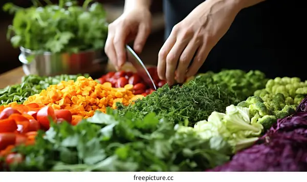 Caucasian woman chopping vegetables
