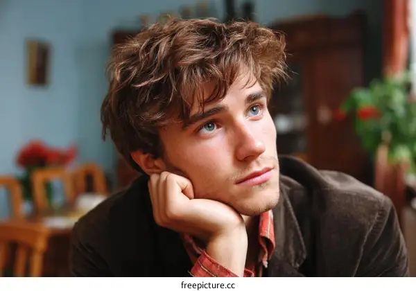 Thoughtful Caucasian Young Man Portrait