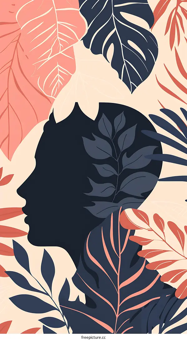 Tropical Silhouette Woman With Leaves