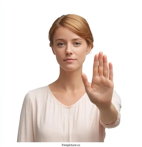 Woman Showing Stop Gesture Against White Background