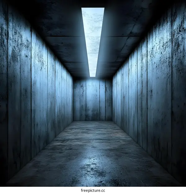 Dark and Empty Concrete Room with Glowing Light