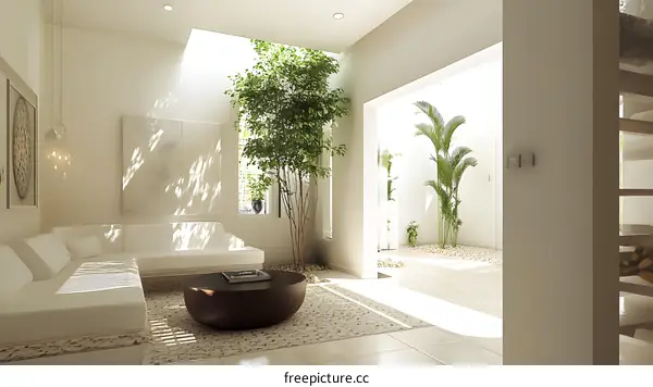 Modern Minimalist Interior Design with White Walls and Greenery