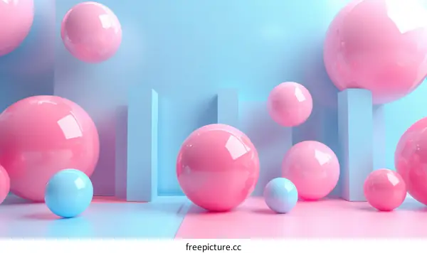 Pink and Blue Pastel 3D Rendered Floating Glossy Spheres