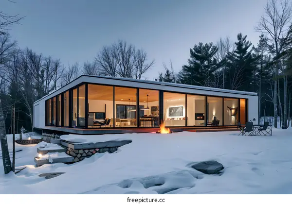 Modern Home With Large Windows in the Winter