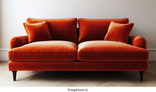 Modern Velvet Sofa in Rust Orange