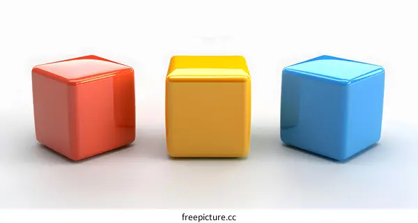 Three Glossy Cubes In Red Yellow Blue
