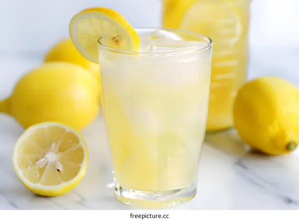 Glass of Lemonade With Ice and Lemon Slices