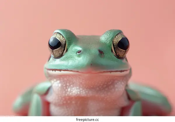 A green tree frog with big golden eyes