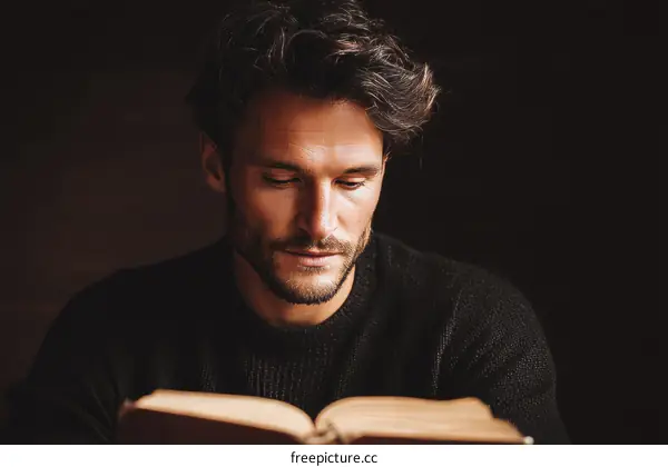 Close-up Portrait of a Man Reading a Book