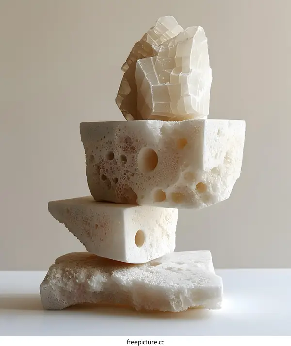 Beige mineral stones on beige background