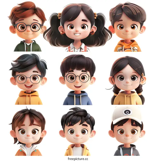 Cute Cartoon Children Avatar Set for Social Media