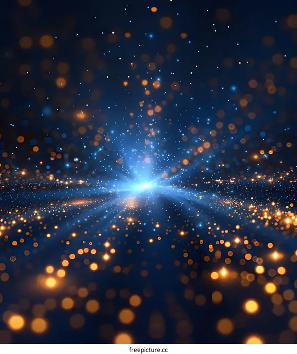 Blue light dots flicker on a black background