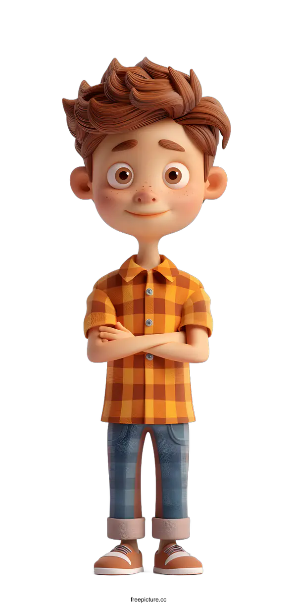 [Transparent Background PNG]3D Cartoon Boy with Folded Arms