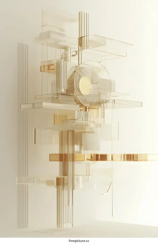 Abstract Minimalist Geometric Glass Sculpture in Neutral Tones