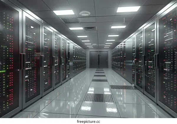 Server room with rows of server racks