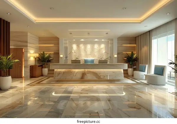 Luxury Hotel Lobby Interior Design Illustration