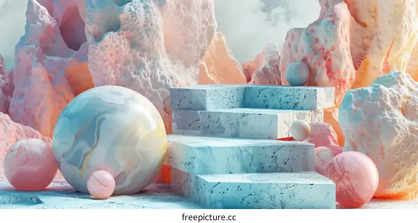 Surreal Pink Blue Podium Orb Sphere Stage Render