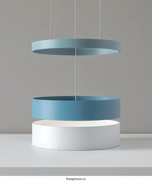Modern Ceiling Light Fixture with White and Blue Rings