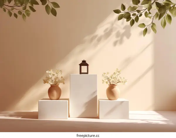 Elegant Minimalist Still Life with Vases and Lanterns