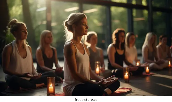 Group of women meditating in a yoga studio