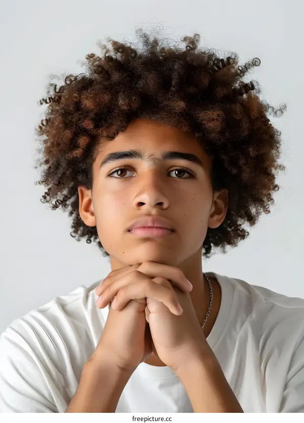 Portrait of Serious Young Man with Afro
