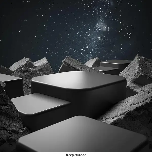 Dark Stone Podium on Night Sky Backdrop for Product Display