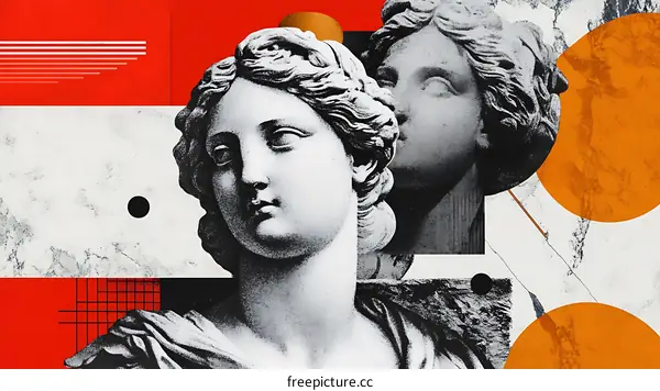 Abstract Collage with Greek Statues and Geometric Shapes