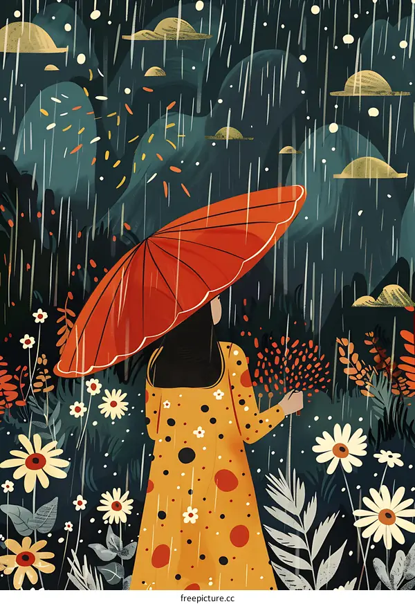 Rainy Day Under an Umbrella