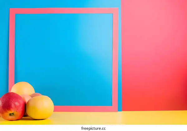 Colorful Background with Fruits on Yellow Surface