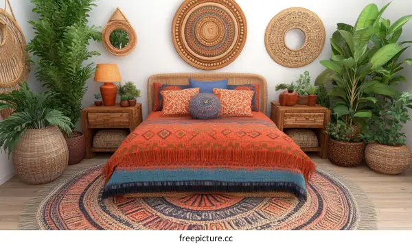 Bohemian Bedroom Interior Design Illustration