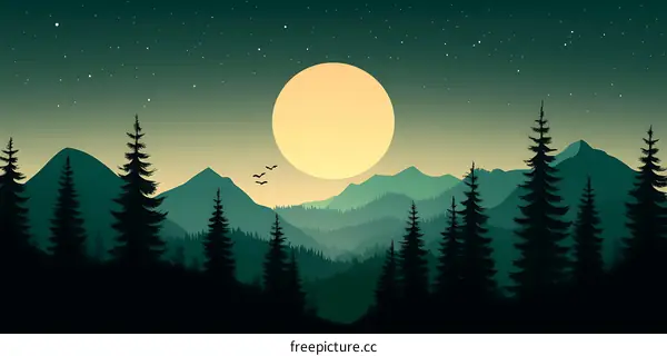 Night Sky With Mountains And Forest