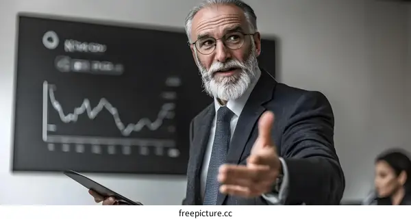 Businessman Presenting Data on Tablet in Meeting