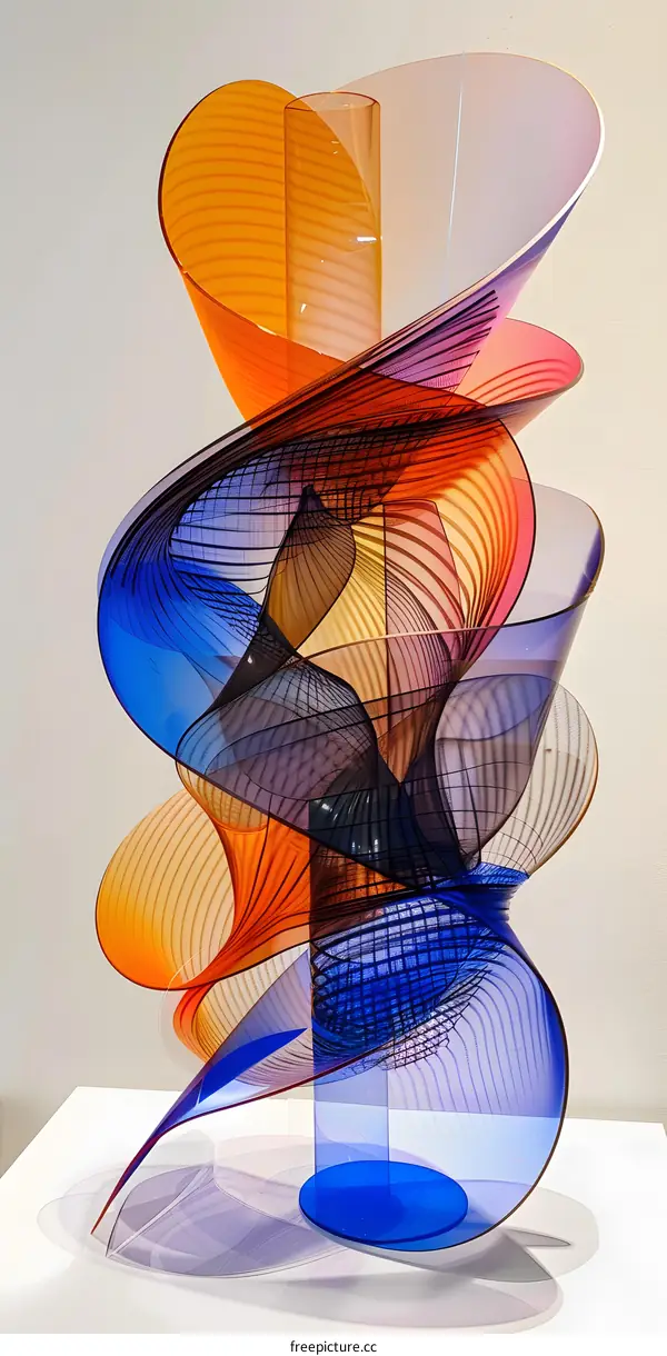 Abstract Glass Sculpture with Layers of Color