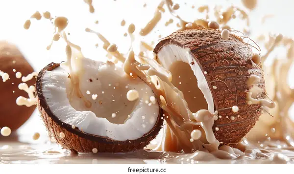 Coconut Milk Splashing from a Cracked Coconut