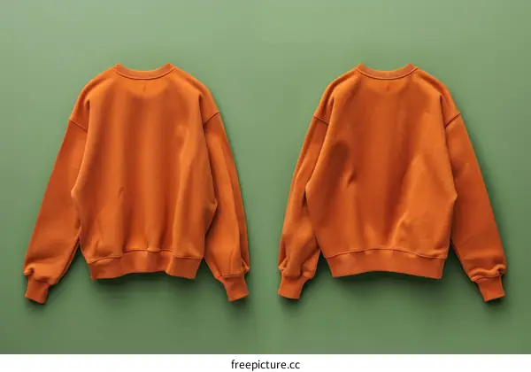 Blank orange sweatshirt mockup, isolated on green background