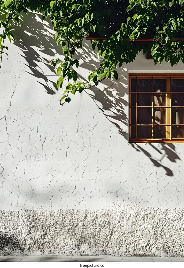 White Wall with Window and Green Vine