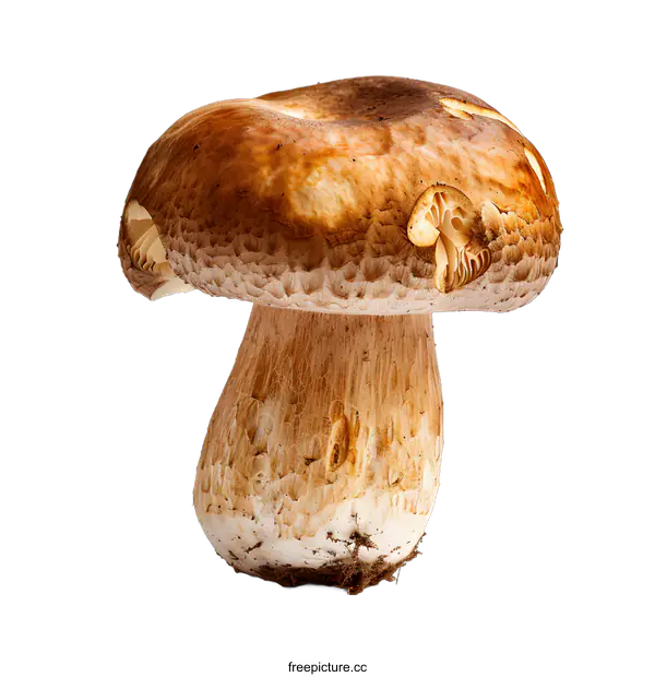 [Transparent Background PNG]Close up of a single brown mushroom on white background