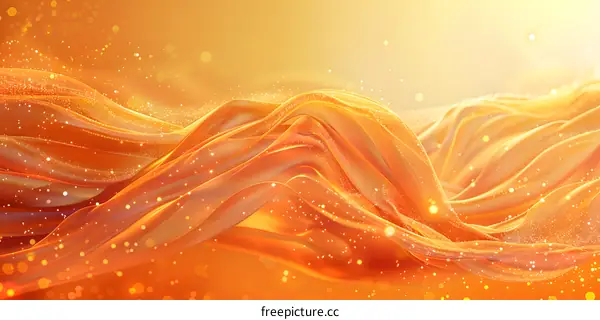 Abstract Orange Wave Background with Glowing Particles