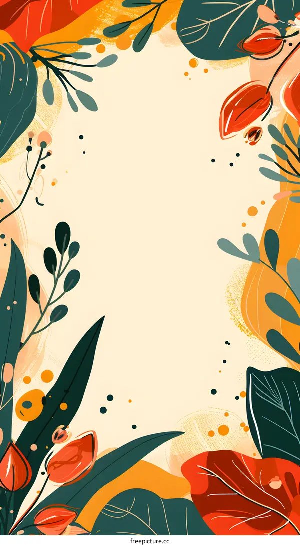 Abstract Floral Background with Leaves and Flowers