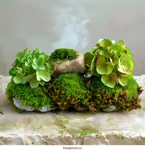 Green Moss and Rocks Miniature Garden