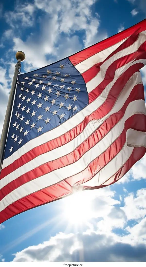 Close up of the American flag waving in the wind