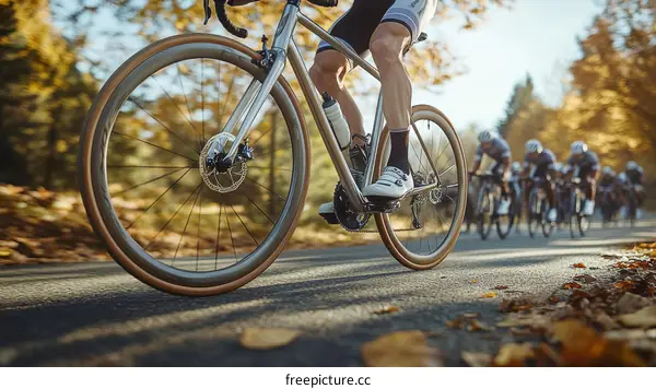 Cycling Team Race in Autumn Forest