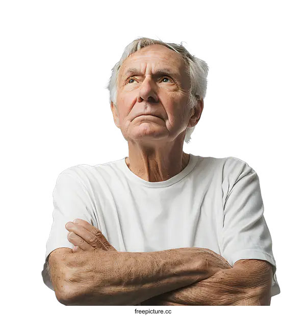 [Transparent Background PNG]Portrait of a senior man looking up