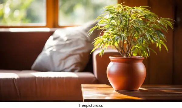 Potted Plant on Table in Living Room