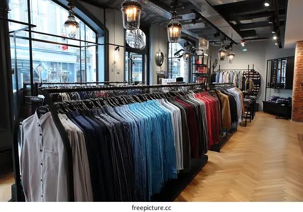 Mens Clothing Store Interior with Colorful Shirts
