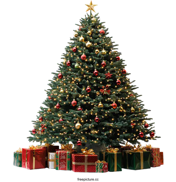 [Transparent Background PNG]Christmas Tree with Presents Against White Background