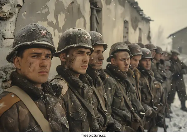 A group of soldiers in military uniform during the war