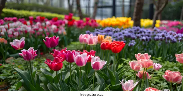Colorful Tulips in a Garden