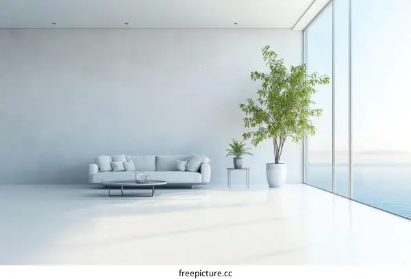 Modern Minimalist Living Room with Ocean View